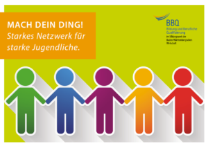 Plakat zum Angebot Mach dein Ding! mit 5 Figuren, die sich an der Hand halten.